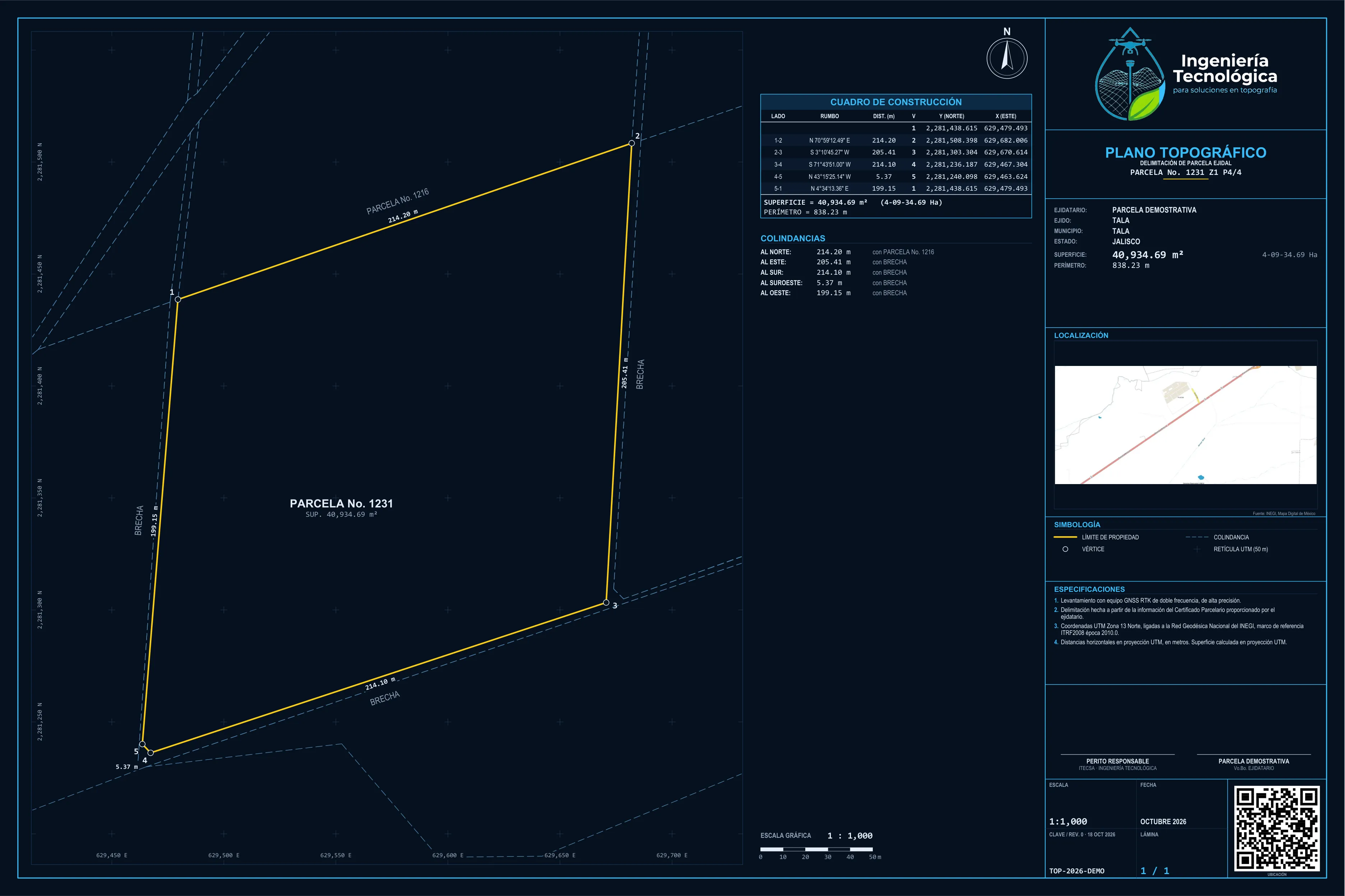 Plano topográfico de muestra en tamaño completo